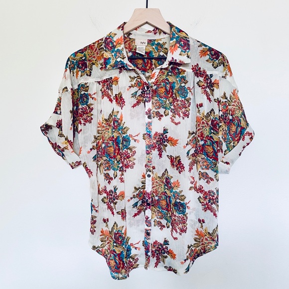 Daytrip Sheer Floral Short Sleeve Button Up Shirt - Picture 2 of 6